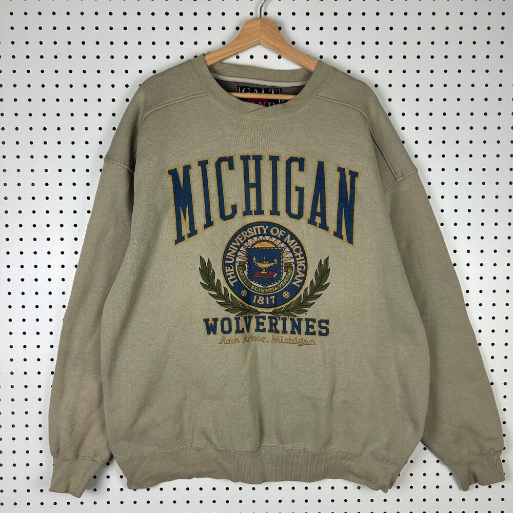 Michigan Wolverines Crewneck Sweatshirt XL Galt Sand Brown RARE Graphic‎ Crest